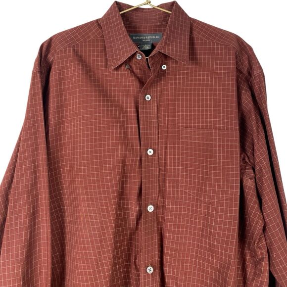Banana Republic Shirt Mens Size Large Burgundy Plaid‎ Button Up Relaxed Fit 0003 - Picture 4 of 8